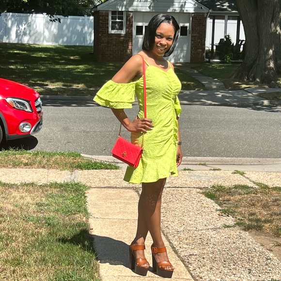 Lime green off the shoulders mini dress, size small - Picture 11 of 12